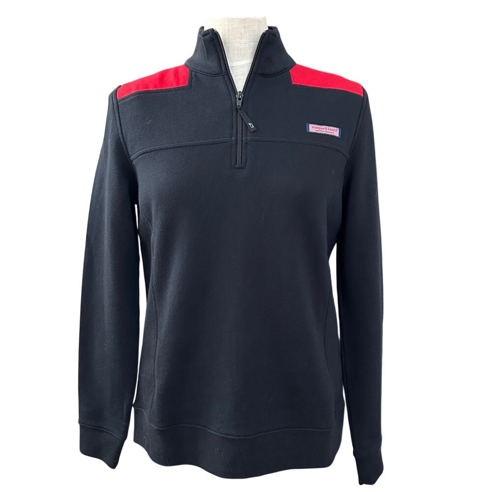 New Vineyard Vines Shep Shirt Size S Quarter Zip Black Red Colorblock Preppy NWT